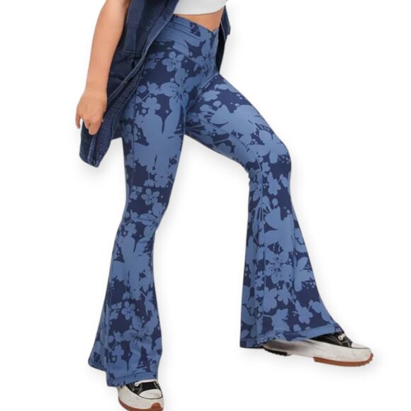 Aerie Womens Blue Sz M Floral Super Flare High-Rise Crossover Leggings | 40" - Picture 1 of 13